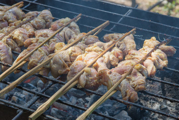 Grill of Chicken on stove Thai food
