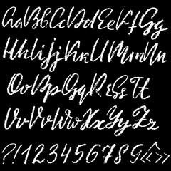 Handwritten vector chalked alphabet. Imitation texture of chalk. Modern hand drawn alphabet. Isolated letters. Vector illustration