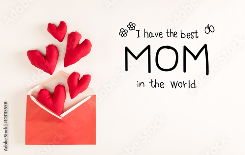 Mother's Day message with red heart cushions