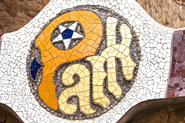 Sign mosaic Park Guell, Barcelona , Spain