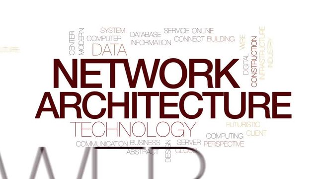 Network architecture animated word cloud, text design animation. Kinetic typography.