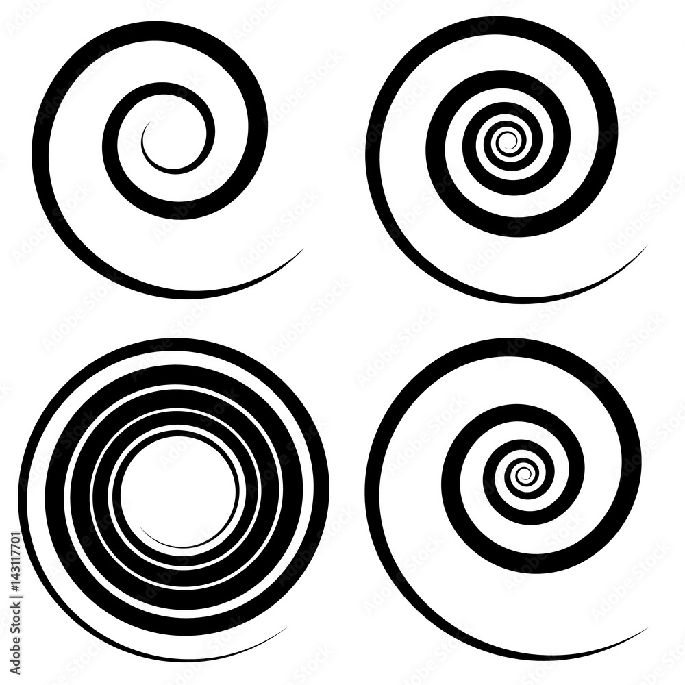 Poster set of 4 spiral shape, spiral design elements