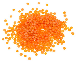 red lentils on a white background