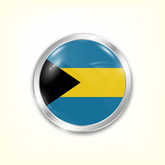 Round button national flag of Bahamas with the reflection of light and shadow. Icon country. Realistic vector illustration.