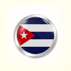Round button national flag of Cuba with the reflection of light and shadow. Icon country. Realistic vector illustration.
