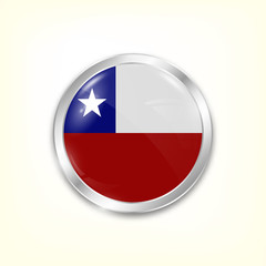 Round button national flag of Chile with the reflection of light and shadow. Icon country. Realistic vector illustration.