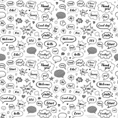 Hand drawn set of speech bubbles. Vector seamless pattern on white background