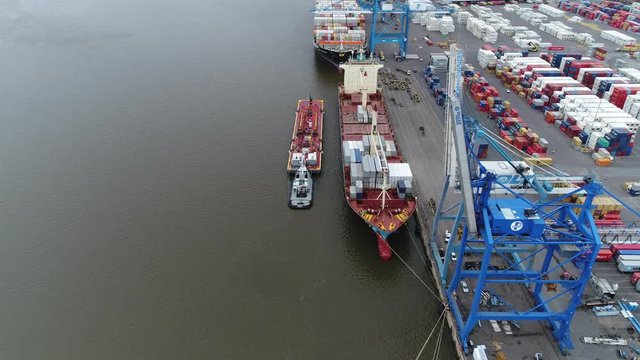 Aerial View of Tugboat and Refueling Barge Delaware River Philadelphia PA
