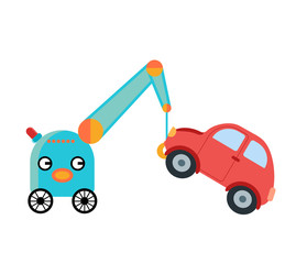 Cute robot working as a tow truck