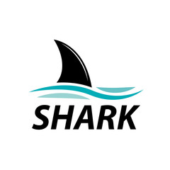  shark fin between the waves. Vector sign abstract - obrazy, fototapety, plakaty