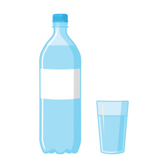 Plastic Bottle water and glass. Blank