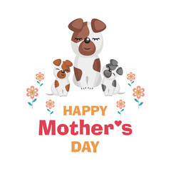 Happy Mother’s day. Greeting card with the image of cute animals with cubs. Vector illustration in cartoon style.