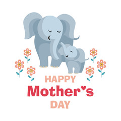 Happy Mother’s day. Greeting card with the image of cute animals with cubs. Vector illustration in cartoon style.