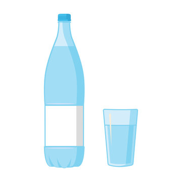 Plastic Blue Bottle and glass. Blank