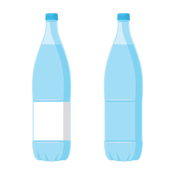 Plastic Blue Bottle with water. Set