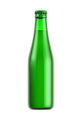 Green glass bottle isolated on white background, 3D rendering