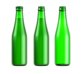 Green glass bottle isolated on white background, 3D rendering