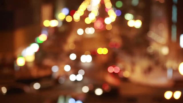 Defocused night traffic lights. Abstract Christmas background