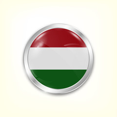 Round button national flag of Hungary with the reflection of light and shadow. Icon country. Realistic vector illustration.