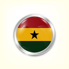 Round button national flag of Ghana with the reflection of light and shadow. Icon country. Realistic vector illustration.