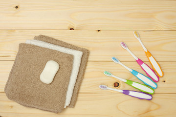 toothbrush tooth-brush with soap on wood background