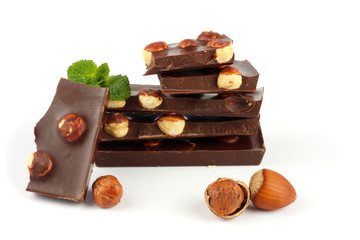 chocolate candies sweets with hazelnut isolated on white background