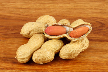 peanuts on the wood background