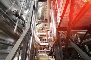 Industrial zone, Steel pipelines, valves and tanks