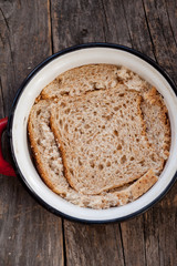 Slices of bread in a pan