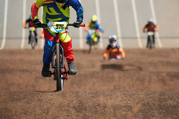 Obraz premium BMX riders competing in the child class 