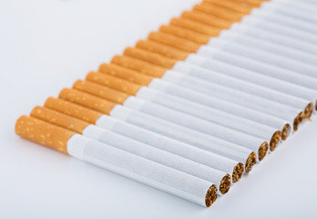 cigarette close up isolated on white background. Drug addiction. Tobacco smoking. cancer. Nicotine. Bad habit.