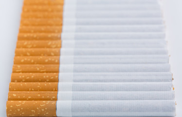 cigarette close up isolated on white background. Drug addiction. Tobacco smoking. cancer. Nicotine. Bad habit.