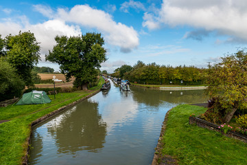 Morning view of boat canal in England