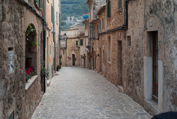 Idyllic street scene in Valldemossa on Mallorca island