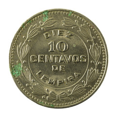 10 honduran lempira coin (1967) obverse isolated on white background
