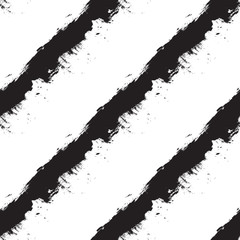 Abstract vector seamless pattern of grunge black ink diagonal stripes on white background. Can be used for pattern fill, packaging, clothing, printing on surfaces.