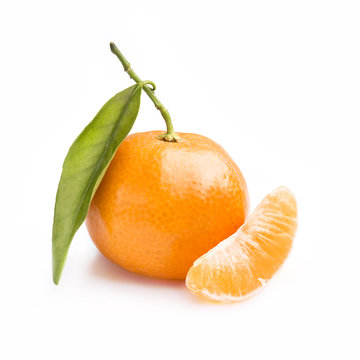 Ripe mandarin close-up on a white background. Tangerine orange. Colorful Food and drink still life concept. Fresh fruits. Clementine. Citrus. Diet. Vitamins. Healthy food.