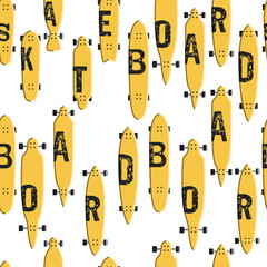 Seamless pattern with vector images skateboards, isolated on white background, wrapping skateboards