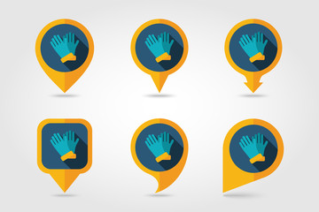 Rubber garden gloves flat vector pin map icon