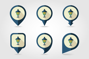 Garden lantern flat vector pin map icon