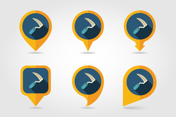 Sickles flat vector pin map icon