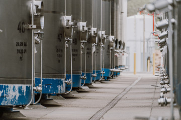 Modern wine factory Large volume stainless steel fermenters used to make wine