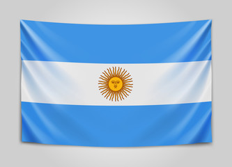 Hanging flag of Argentine. Argentine Republic. National flag concept.