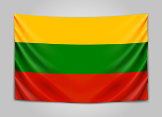Hanging flag of Lithuania. Republic of Lithuania. National flag concept.