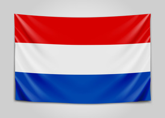 Hanging flag of Netherlands. Netherlands. Holland national flag concept.