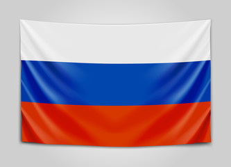 Fototapeta premium Hanging flag of Russia. Russian Federation. National flag concept.