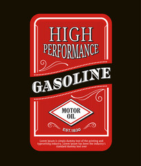 Vintage label gasoline sign retro vector illustration