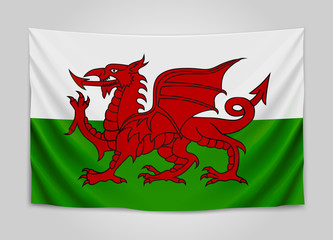 Hanging flag of Wales. Wales. National flag concept.