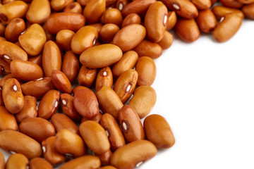 Yellow kidney bean isolated on white background. Yellow kidney bean texture background. A large bean with a subtle sweet flavor and soft texture. Beans. Proper nutrition. Vitamins. Healthy food.