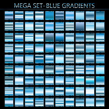 Set of blue gradients.Metallic squares collection,Vector illustration.